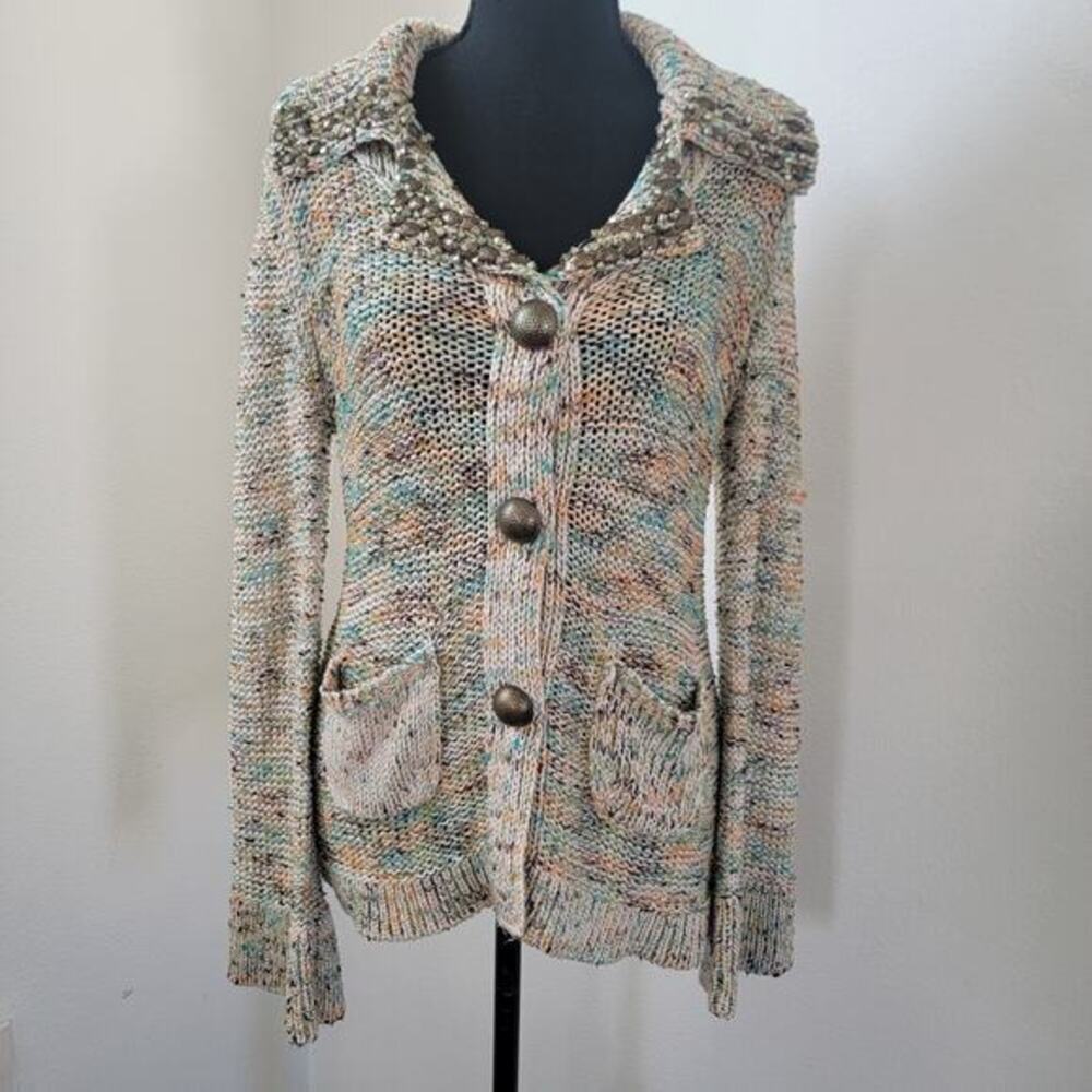 Vintage Y2K Chunky‎ Knit Button Cardigan Sweater Vertigo Sz Medium Retro Boho
